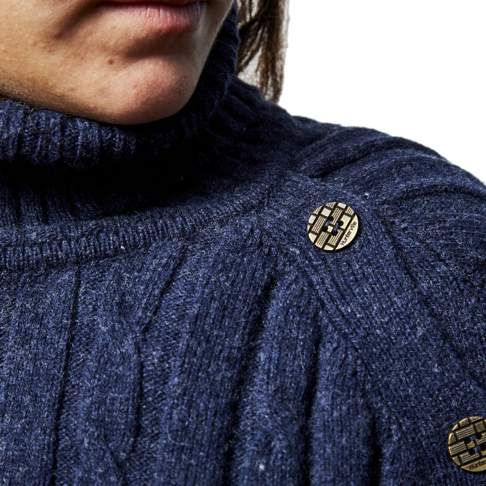 Arandu Elegant Blue Wool Buttoned Open Cape for Women - Stylish Poncho