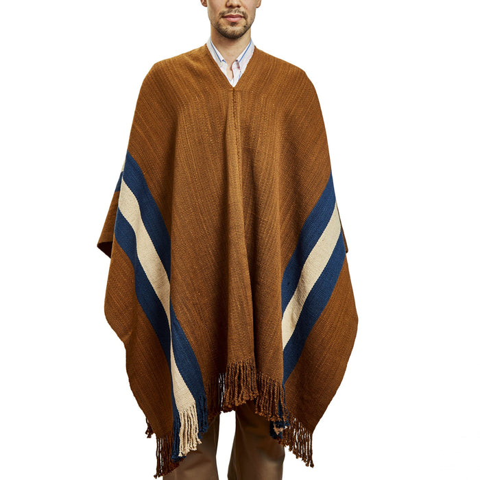 Arandu Elegant Unisex Sheepskin Poncho with Argentine Design – Brown 2-Piece Wool Poncho