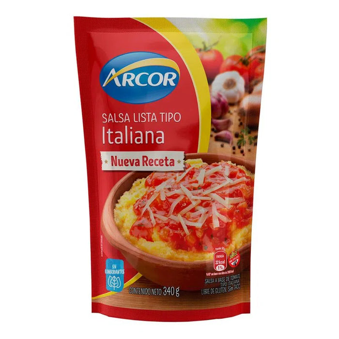 Arcor Salsa Lista Tipo Italiana Classic Italian Tomato Sauce with Onion & Garlic Ready To Use - No Preservatives Added, 340 g / 11.99 oz pouch