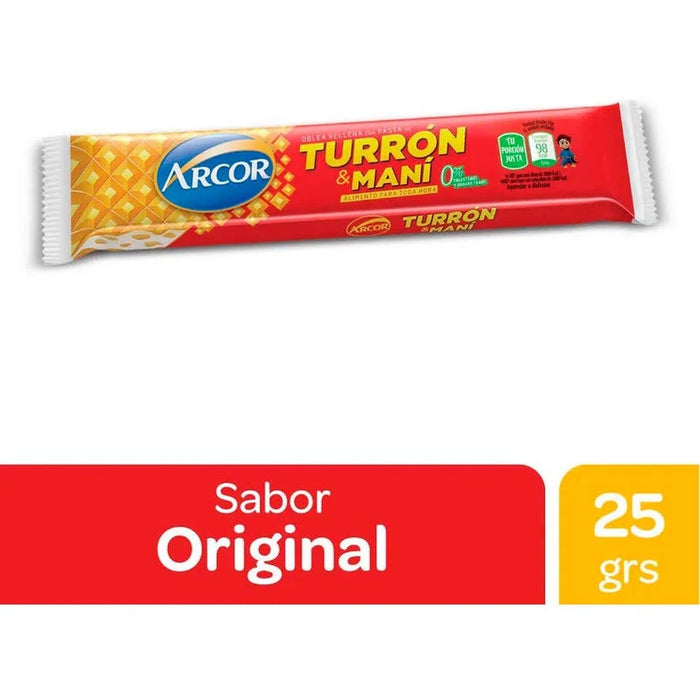 Arcor Turrón & Maní Bar with Hard Peanut Cream and Biscuit, 25 g / 0.9 oz (pack of 6)