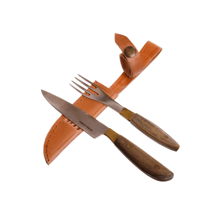 Artisanal Argentine Picnic Set - Wooden Handle | Inspired by Argentina's Heritage 10 cm / 3.93" | Includes leather scabbard