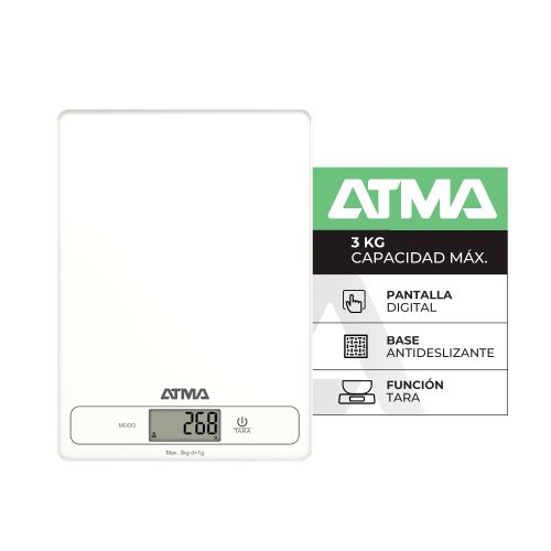 Atma Digital Kitchen Scale with Touch Buttons, Tempered Glass Surface, and Non-Slip Base