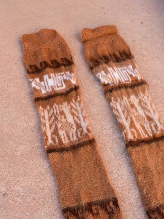 Authentic Northen Wool Leg Warmers Polainas Handcrafted in Humahuaca, Jujuy - Cozy Tejido Knit for Warmth and Style (Brown)