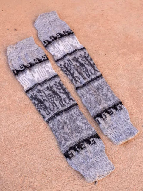 Authentic Northen Wool Leg Warmers Polainas Handcrafted in Humahuaca, Jujuy - Cozy Tejido Knit for Warmth and Style (Light Grey)
