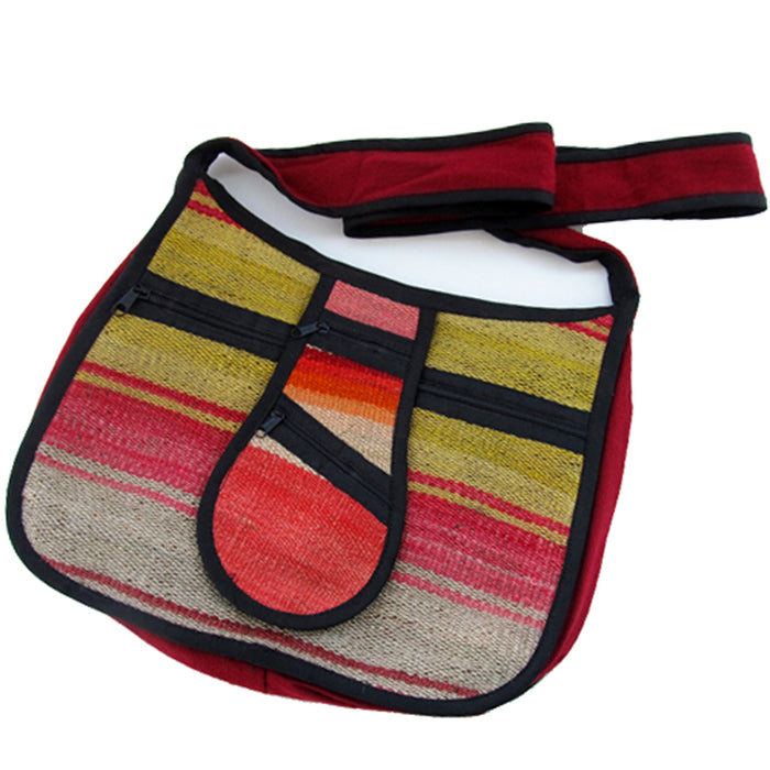 Authentic Northern Argentine Style Multicolor Fabric Satchel with Front Pocket