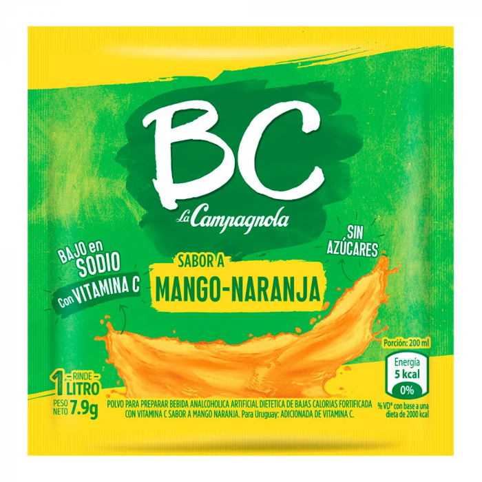 BC Jugo en Polvo Mango-Naranja Powdered Juice Orange & Passion Fruit Flavor - Sugar Free & Low Sodium, 7.9 g / 0.27 oz pouch (box of 18)
