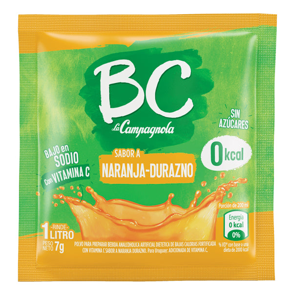 BC Jugo en Polvo Naranja-Durazno Powdered Juice Orange & Peach Flavor - Sugar Free & Low Sodium, 9 g / 0.31 oz pouch (box of 18)