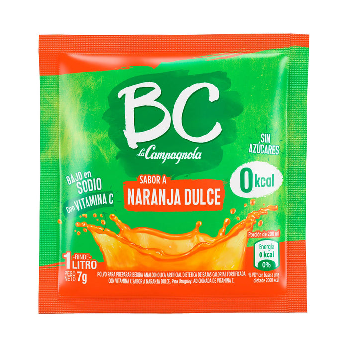 BC Jugo en Polvo Naranja Dulce Powdered Juice Sweet Orange Flavor - Sugar Free & Low Sodium, 9.5 g / 0.33 oz pouch (box of 18)