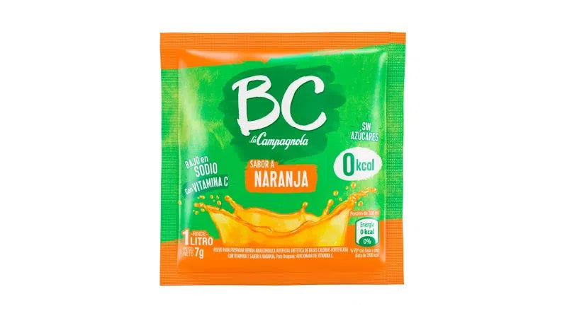 BC Jugo en Polvo Naranja Powdered Juice Orange Flavor - Sugar Free & Low Sodium, 9.7 g / 0.34 oz pouch (box of 18)