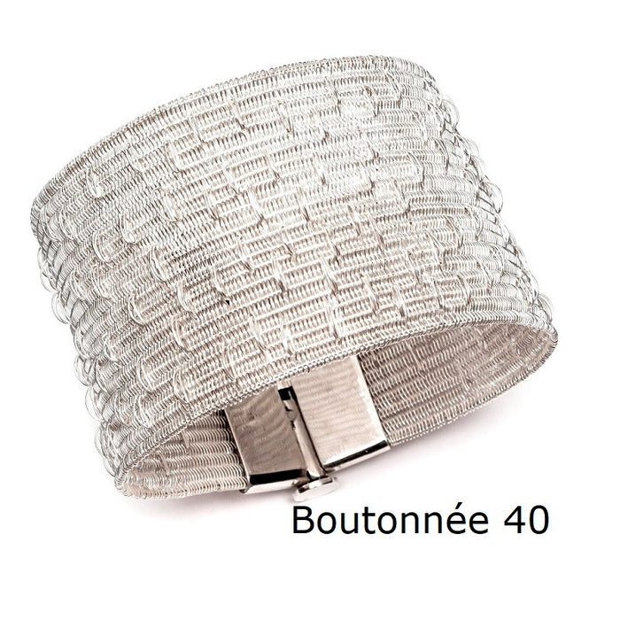 Boutonnée 40mm Fine Silver Handwoven Silver Strand Bracelet | Elegant Accessory