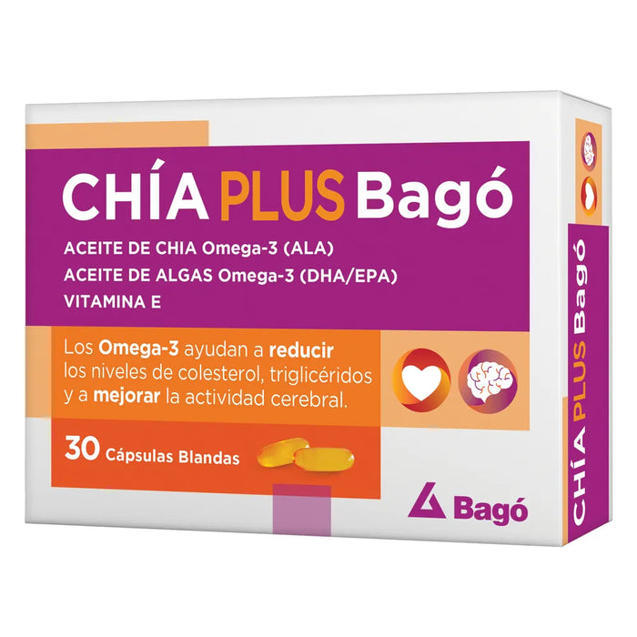 Bagó | Chia Plus Dietary Supplement - 30 Caps with Vitamin E, DHA, and EPA