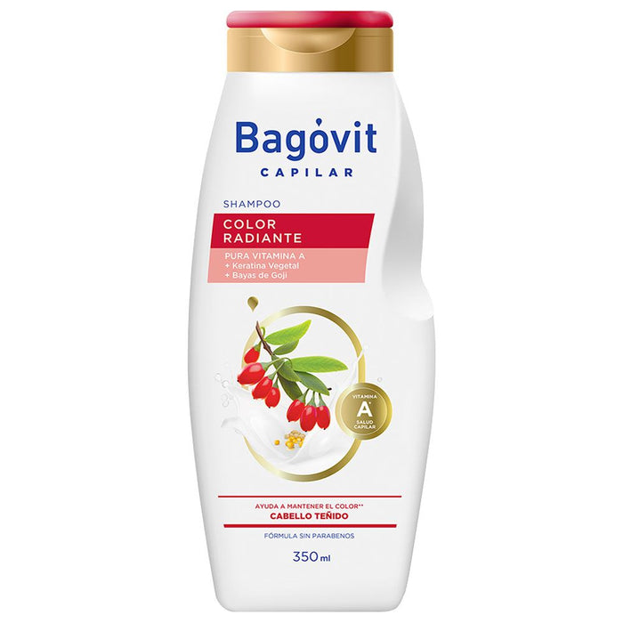 Bagóvit A Capilar Shampoo Cor Radiante Shampoo com Vitamina A, Queratina Vegetal e Goji Berries, 350 ml / 11,83 fl oz 