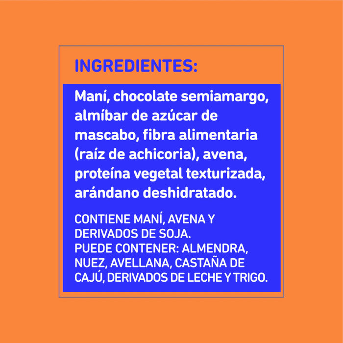 Barra Íntegra Base De Chocolate con Arándanos - Healthy Snack Bar (box of 10 bars)