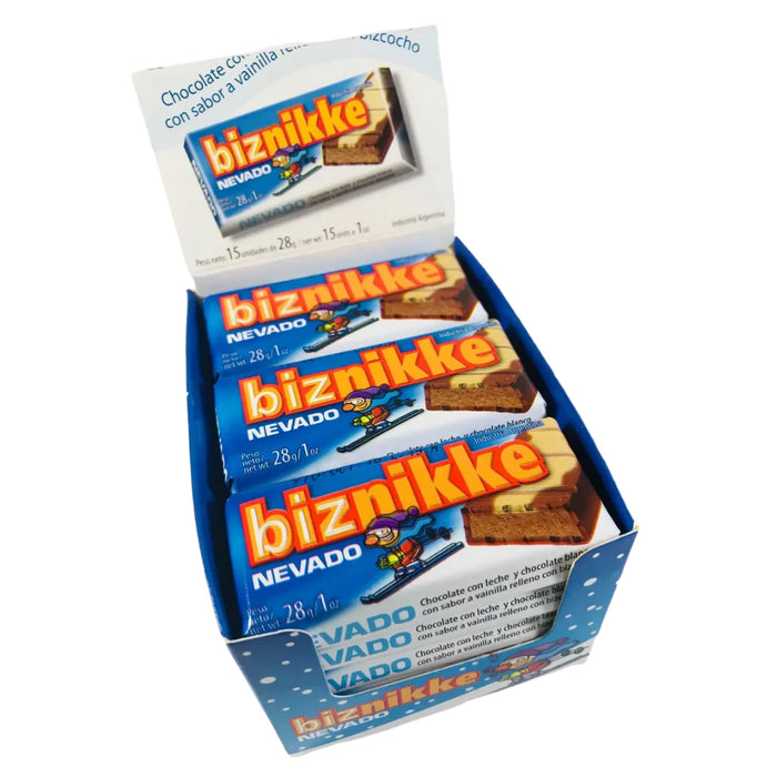 Biznikke Chocolate Nevado Mixed Milk Chocolate & White Chocolate Filled With Biscuit, 28 g / 0.98 oz (box of 15)
