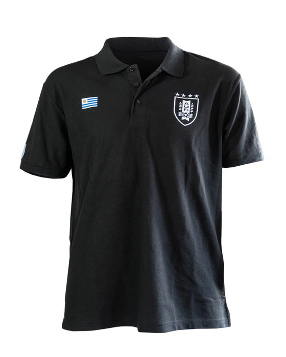 Camiseta Polo de Algodón Negra con Bandera de Uruguay - Look Clásico y Elegante