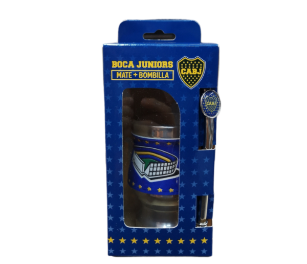 Boca Juniors Official Wooden Mate with Straw - Authentic Argentine Mate Kit Yerbero Azucarero