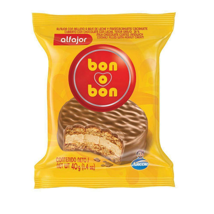 Bon O Bon Alfajor with Peanut Butter and Milk Chocolate, 40 g / 2.1 oz (pack of 6)
