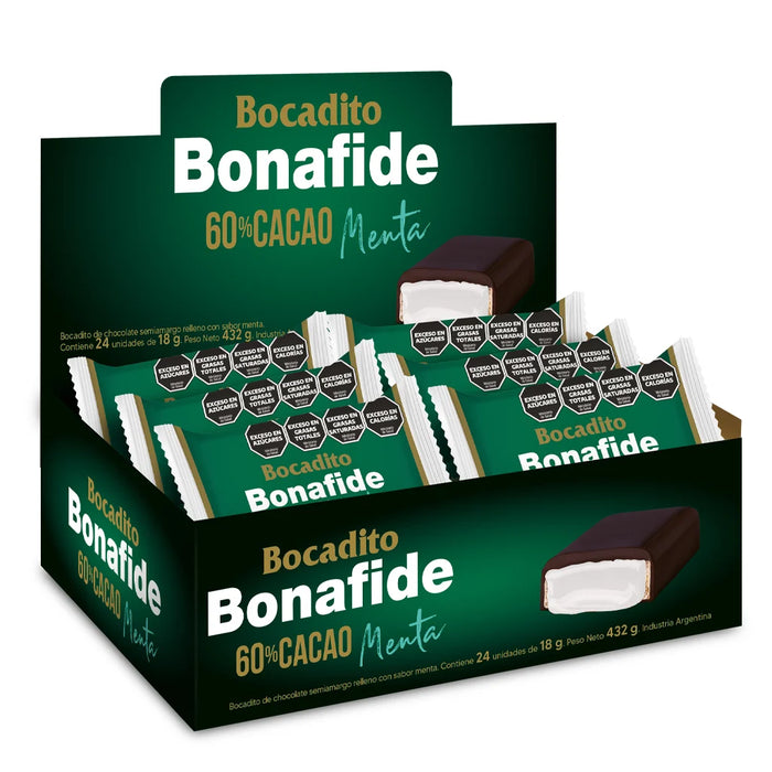 Bonafide Bocadito 60% Cacao Mint Flavor Bite Bombón for Sharing, 18 g / 0.63 oz (box of 24)