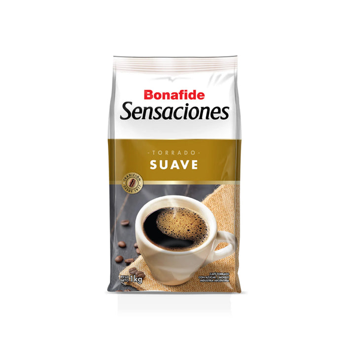 Bonafide Café Torrado Sensaciones Molido Suave Soft Roasted Ground Coffee, 1 kg / 2.2 lb large bag