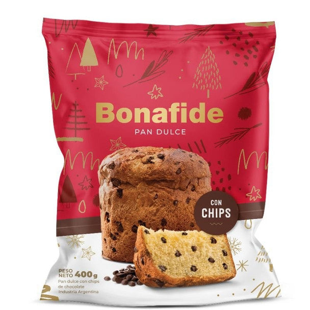 Bonafide Pan Dulce con Chips Sweet Panettone with Chocolate Chips Spanish Style Cake, 400 g / 14.11 oz
