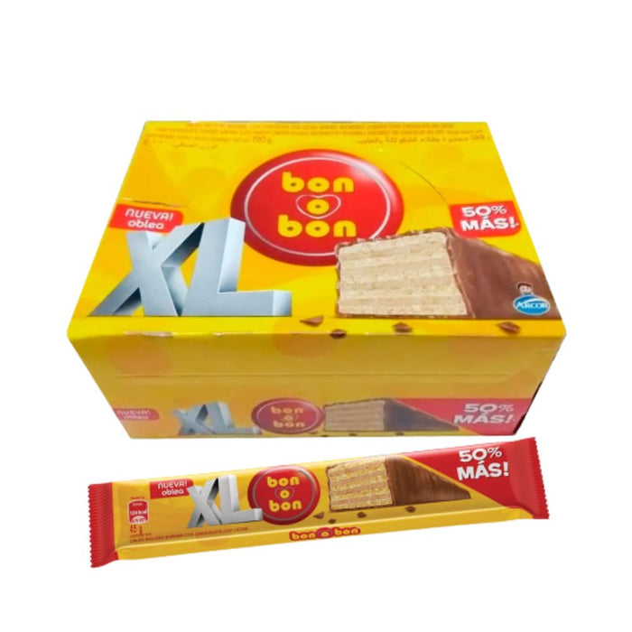 Bon o Bon Oblea XL Snack Chocolate Filled With Peanut Butter from Box of 16 bars, 720 g / 21.2 oz (family box)