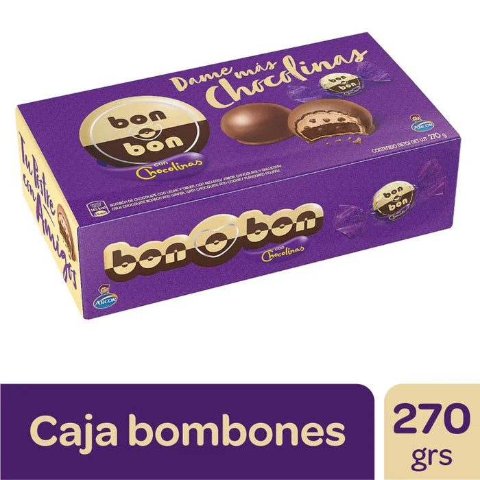 Bon o Bon Traditional Chocolate Bite Filled With Chocolinas Cookies Box of 18 Bites, 270 g / 9.5 oz (complete box)