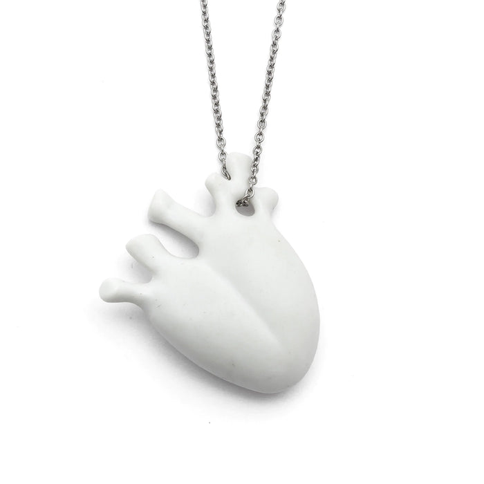 Malba | Handmade Porcelain Hollow Heart Pendant | Surgical Steel Chain - Unique Jewelry