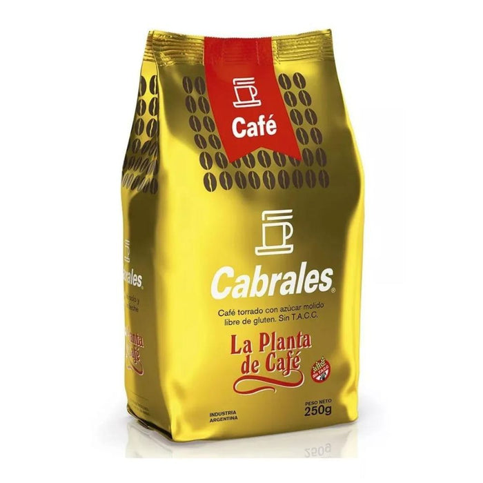 Cabrales La Planta de Café Torrado con Azúcar Roasted Ground Coffee with Sugar, sin T.A.C.C Gluten Free, 250 g / 8.81 oz bag