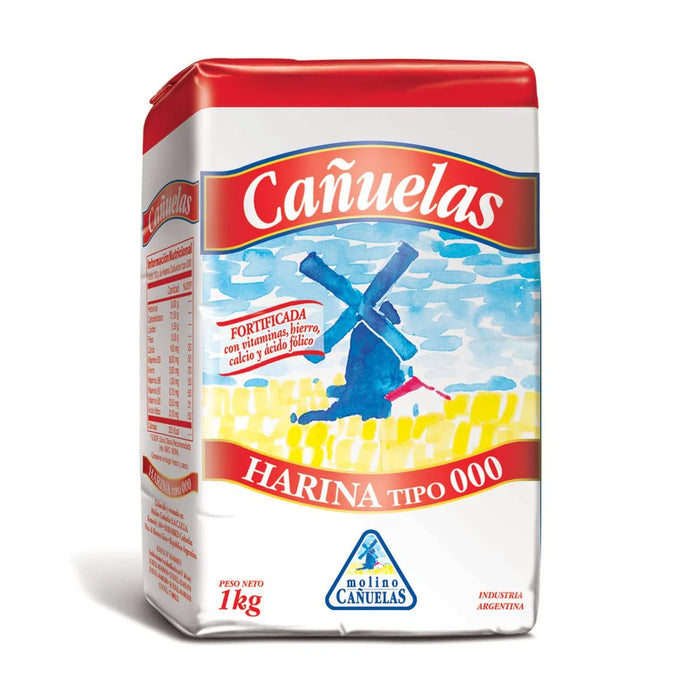 Cañuelas Harina 000 Wheat Flour Iron Fortified & Vitamins Excellent for Cooking and Baking, 1 kg / 2.2 lb