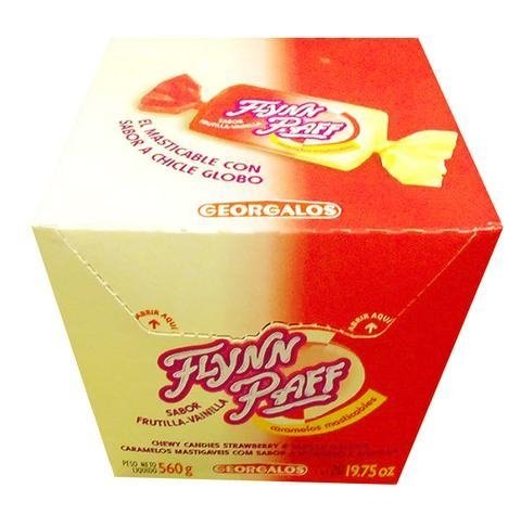 Rebuçados Caramelos Flynn Paff com sabor a morango e baunilha, caixa de 560 g / 19,75 oz 