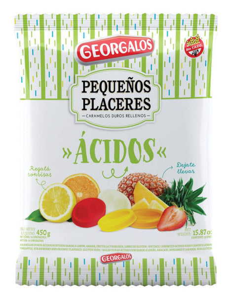 Caramelos Georgalos Pequeños Placeres Acid Assorted Fruits Filled Hard Candies, 450 g / 15.9 oz  bag