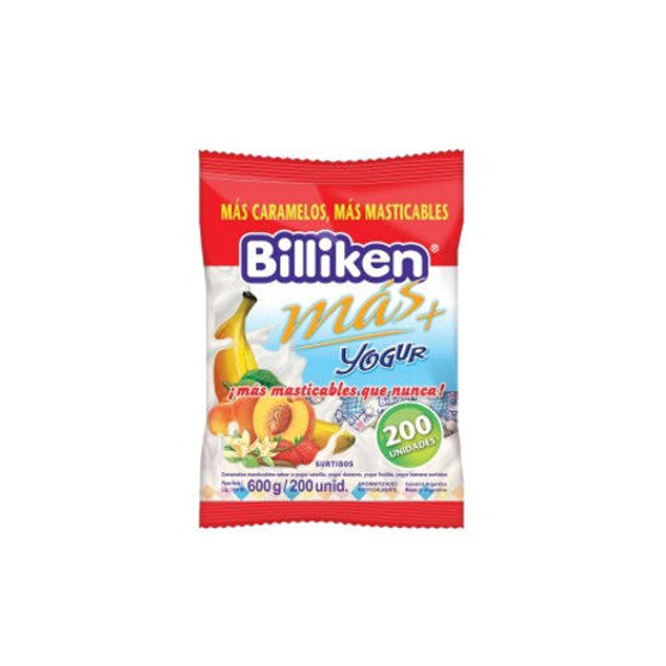 Caramelos Iogurte Billiken Doces Macios Vários Sabores de Iogurte Baunilha, Morango, Pêssego e Banana, 600 g / 21,16 oz 