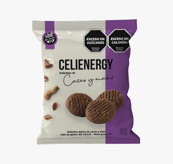 Celienergy Cocoa & Peanuts Sweet Cookies Cacao y Maní - Gluten Free, 150 g / 5.29 oz