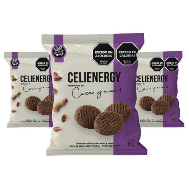 Celienergy Cocoa & Peanuts Sweet Cookies Cacao y Maní - Gluten Free, 150 g / 5.29 oz ea (pack of 3)