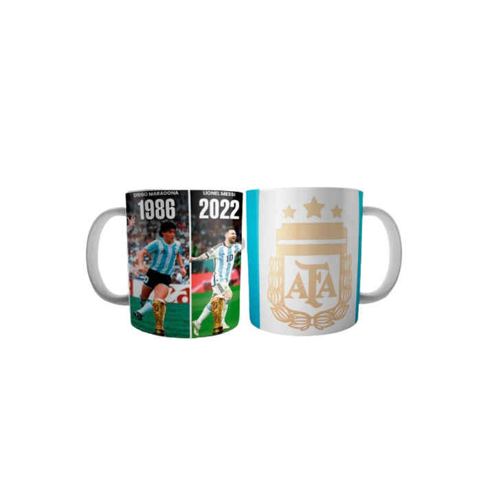 Ceramic Cup Mug Taza de Ceramica Campeones del Mundo Qatar 2022 Diseño "AFA: Kempes, Maradona, Messi" Champions World Cup, Printed On Both Sides