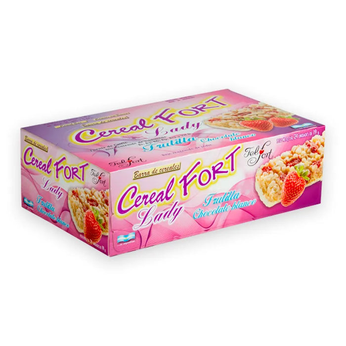 Cereal FORT Cereal Bar with Strawberry Filling & White Chocolate Coating by Felfort, 24 x 19 g / 24 x 0.67 oz