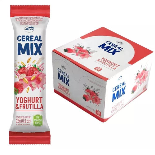 Cereal Mix Barrita de Cereal Cereal Bar with Strawberry Yoghurt, 26 g / 0.9 oz (box of 20 bars)