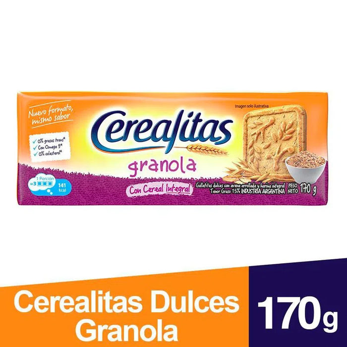 Cerealitas Galletitas Dulces Granola Sweet Cookies with Whole Grain Oatmeal and Granola, 170 g / 5.99 oz (pack of 3)