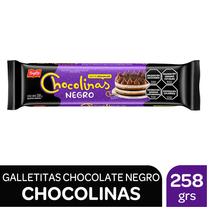 Chocolinas Black Chocolate Cookies, Perfect for Cakes with Dulce de Leche Chocotorta, 258 g / 9.1 oz (pack of 3)