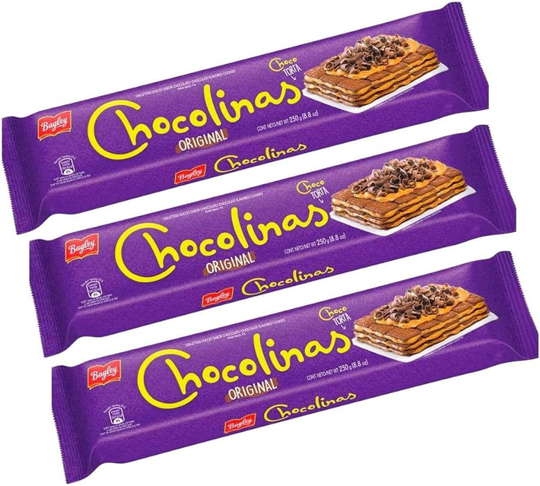 Chocolinas Traditional Chocolate Cookies, Perfect for Cakes with Dulce de Leche Chocotorta, 250 g / 8.8 oz (pack of 3)
