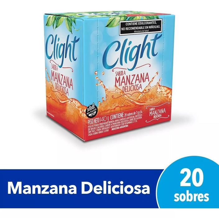 Clight Apple Bliss Powdered Juice - Delicious Apple Flavor, Sugar-Free Delight - Jugo Clight Manzana Deliciosa, 7 g / 0.24 oz (box of 20)
