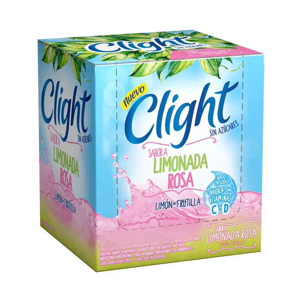 Clight Lemonade Pink Powdered Juice - Tangerine Flavor, Sugar-Free Marvel for Refreshing Delight - Jugo Clight Limonada Rosa, 7.5 g / 0.3 oz (box of 20)