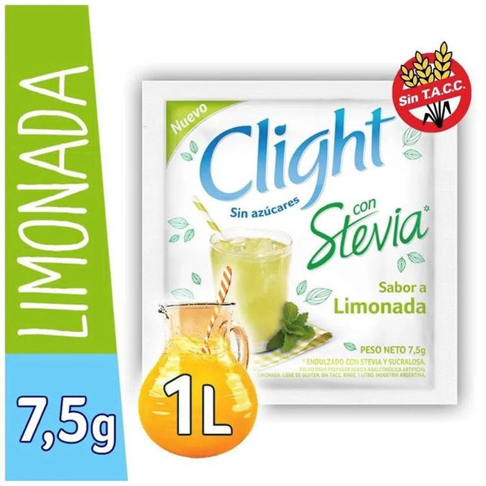 Clight Lemonade Stevia Powder - Refreshing Lemon Flavor Sweetened with Stevia - Perfect for On-the-Go - Jugo Clight Limonada Stevia, 7.5 g / 0.26 oz (box of 16)