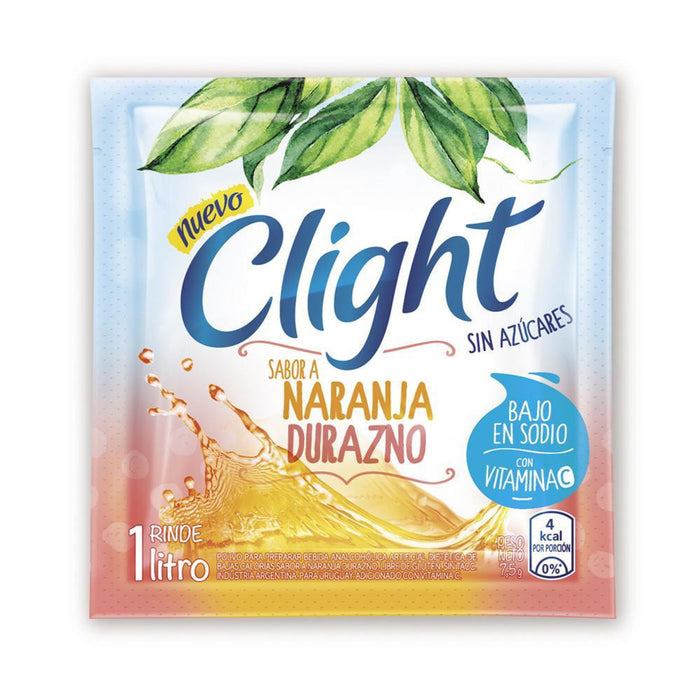 Clight Orange & Peach Flavor Powdered Juice - Sugar-Free Peach and Orange Juice Mix - Jugo Clight Sabor Naranja & Durazno, 7.5 g / 0.3 oz (box of 20)