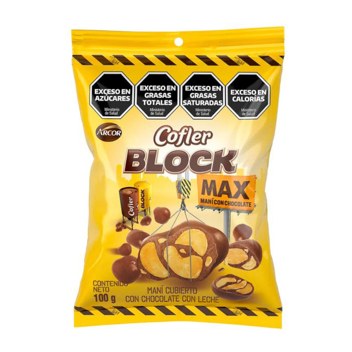 Cofler Block Max Peanut Delight Milk Chocolate Coated Mani con Chocolate, 100 g / 3.53 oz