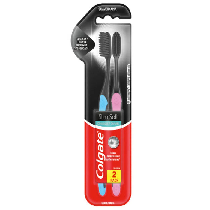 Colgate Slim Soft Black Toothbrushes (2 - Pack) – Gentle Deep Cleaning, Removes 88 % Bacteria