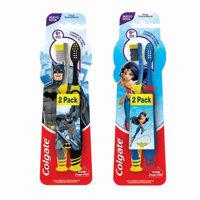 Colgate Smiles Kids Toothbrush - Deeply Cleanse with Batman-Wonder Woman Designs - Pack of 2