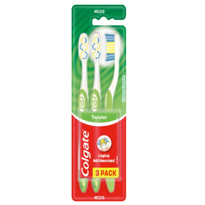 Colgate Twister Medium Brushes x 3 - Multi-Dimensional Cleaning, Removes Bacteria - Effective Dental Hygiene