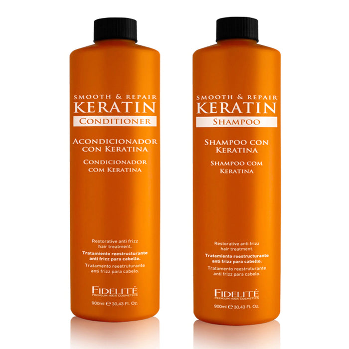 Combo Fidelite Shampoo Keratina + Acondicionador Keratina - Restorative Hair Care for Silky Smooth Locks, 900 ml / 30.4 fl oz