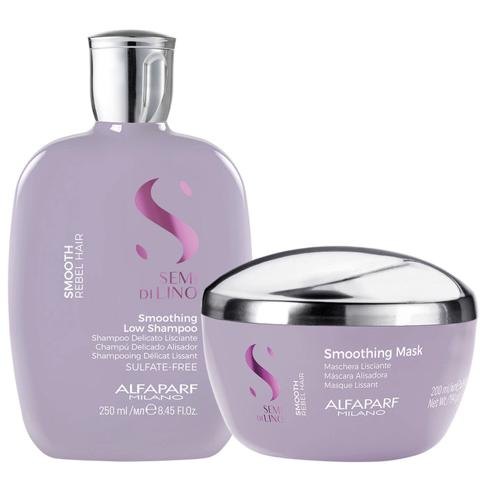 Combo: Alfaparf Semi di Lino Smoothing Shampoo x 250 ml / 8.45 oz + Mask x 200 ml / 6.76 oz - Hair Perfection for Frizz-Free, Silky Locks